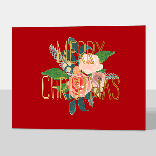 Christmas Floral Gold Foil Folded Holiday Cards
